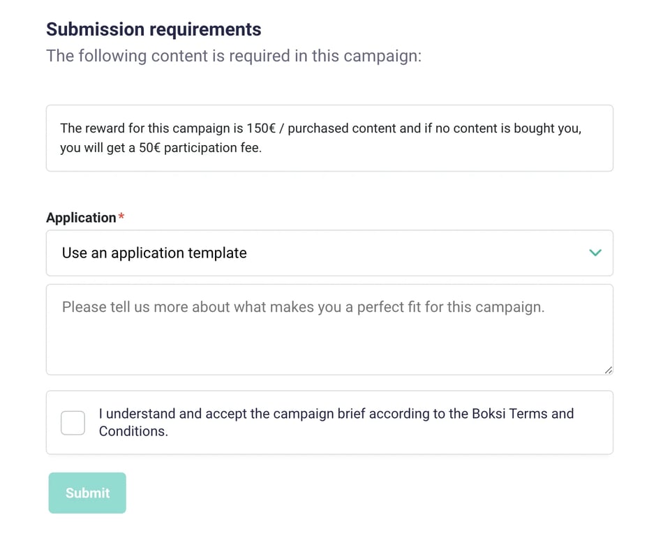 Sending an application in Boksi